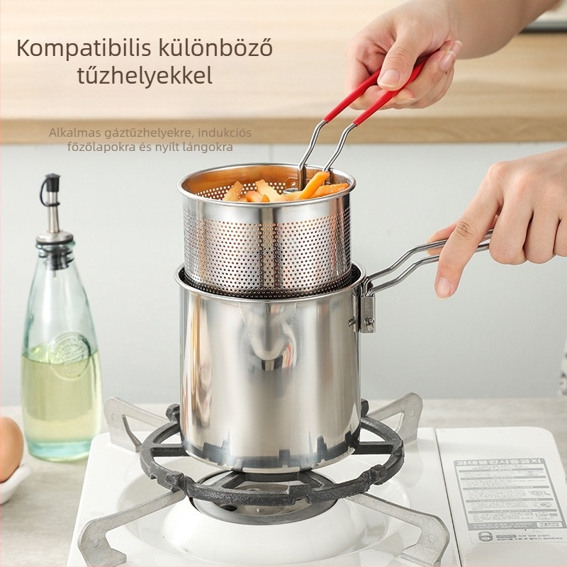 304 rozsdamentes acél serpenyő szűrővel, kereskedelmi sült nyársak, kis fazék konyhai multifunkciós, vastagított serpenyő határokon átnyúló használatra