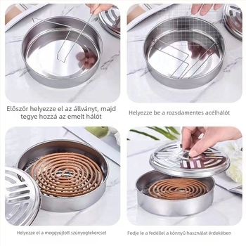 Rozsdamentes acél szúnyogfüstölő tányér fedéllel, forrázásgátló, tűzálló szúnyogriasztó, kreatív hamutekercs füstölők, sűrített szúnyogfüstölő doboz fedéllel, háztartási