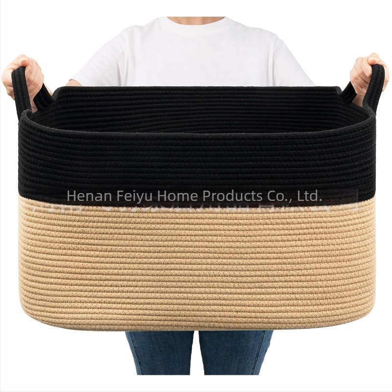 Forrásgyártók hagyják a fogantyút nagy méretű pamutkötél tárolókosár takaró tároló színben illő összecsukható pamutkötél tárolókosár
