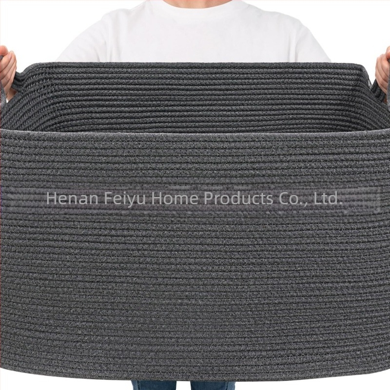 Forrásgyártók hagyják a fogantyút nagy méretű pamutkötél tárolókosár takaró tároló színben illő összecsukható pamutkötél tárolókosár