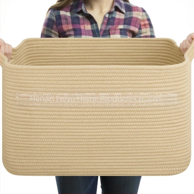 Forrásgyártók hagyják a fogantyút nagy méretű pamutkötél tárolókosár takaró tároló színben illő összecsukható pamutkötél tárolókosár
