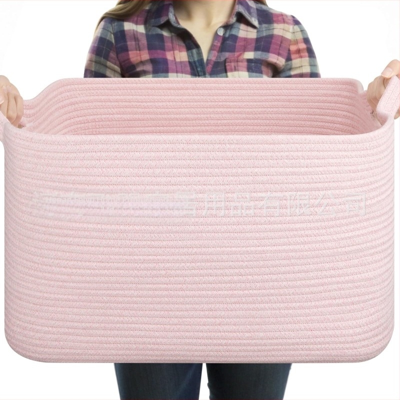 Forrásgyártók hagyják a fogantyút nagy méretű pamutkötél tárolókosár takaró tároló színben illő összecsukható pamutkötél tárolókosár
