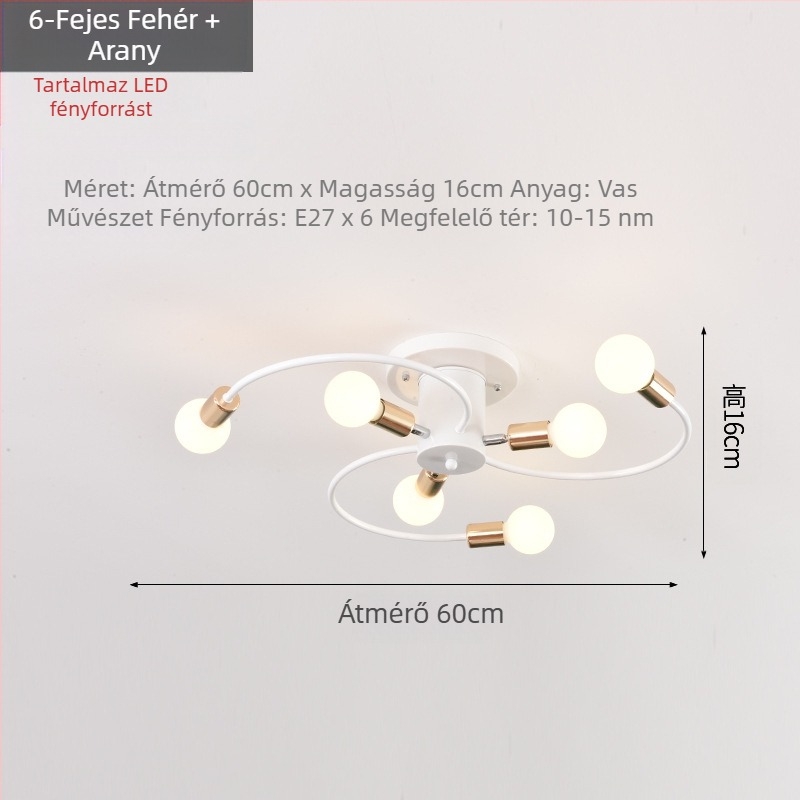 Határokon átnyúló, skandináv minimalista nappali lámpa, étkező, hálószoba, személyre szabott kreatív fekete, arany LED izzós mennyezeti lámpa