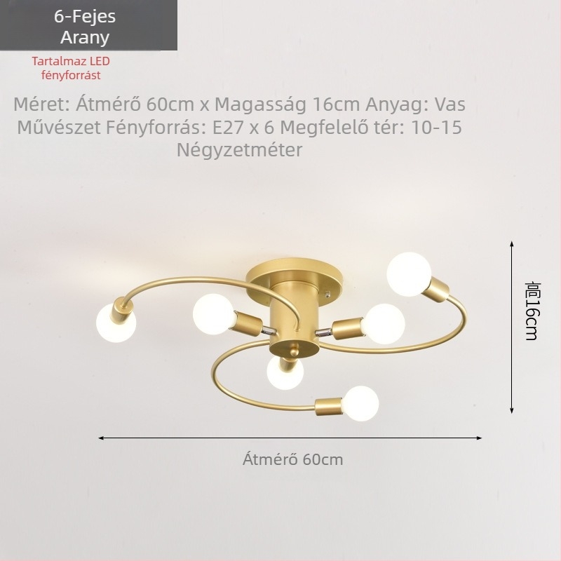 Határokon átnyúló, skandináv minimalista nappali lámpa, étkező, hálószoba, személyre szabott kreatív fekete, arany LED izzós mennyezeti lámpa