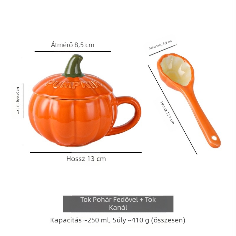 Kreatív kerámia tök alakú bögre ünnepi reggelire zabpelyhes tejespohár fedéllel és kanállal keresztszegélyű bögre karácsonyra