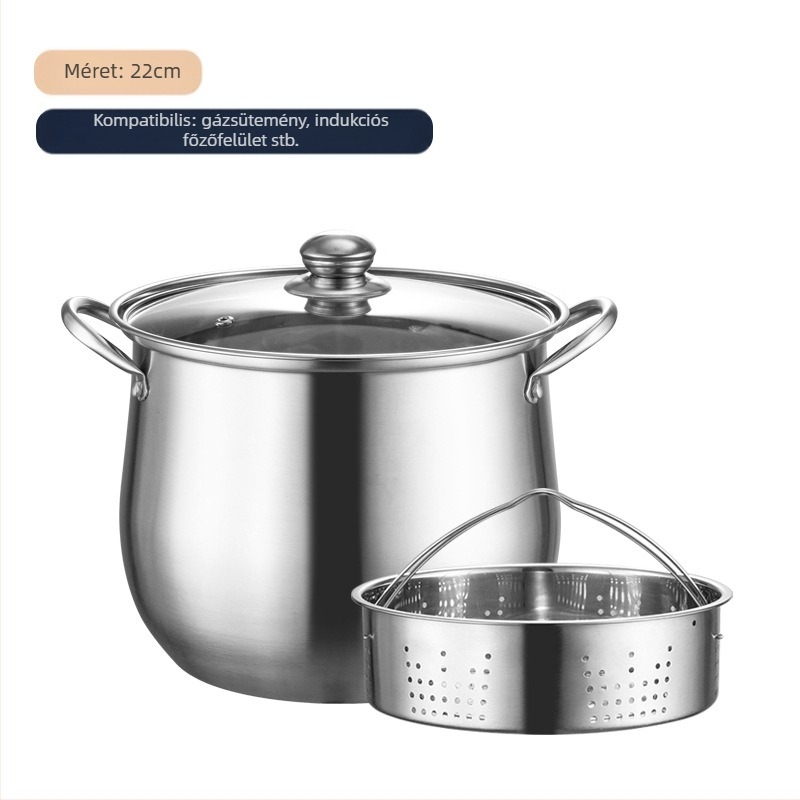 304 rozsdamentes acél magas levesestál, mélyített, nagy kapacitású, dobos, dupla aljú levesestál, gőzölgő levesestál, pörkölt levesestál, ajándékedény