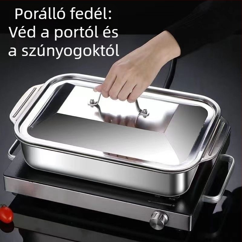 Rozsdamentes acél tálca, kereskedelmi téglalap alakú tányér, BBQ, grillezett hal, háztartási vas tányér, nagy méretű fedél, medence, extra nagy sütőlap