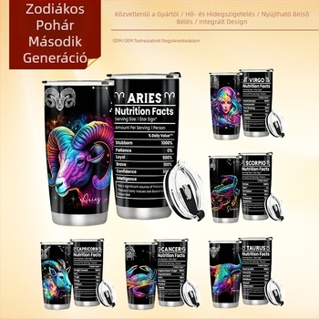Gyári nagykereskedelem Xiyin Temu Export Népszerű 12 csillagkép 20oz-os autós pohár kétrétegű 304 rozsdamentes acél termoszpohár