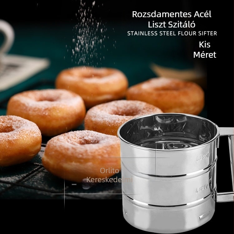 Factory Spot félautomata kézi rozsdamentes acél lisztszita, szuperfinom cukorpor szita, szűrőszita, sütőeszközök