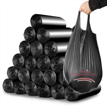 Raktáron ingyenes szállítás fekete vastagított háztartási konyhai gördülő ponttöréses hordozható mellény szemeteszsák gyári nagykereskedelem