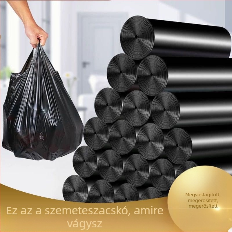 Raktáron ingyenes szállítás fekete vastagított háztartási konyhai gördülő ponttöréses hordozható mellény szemeteszsák gyári nagykereskedelem