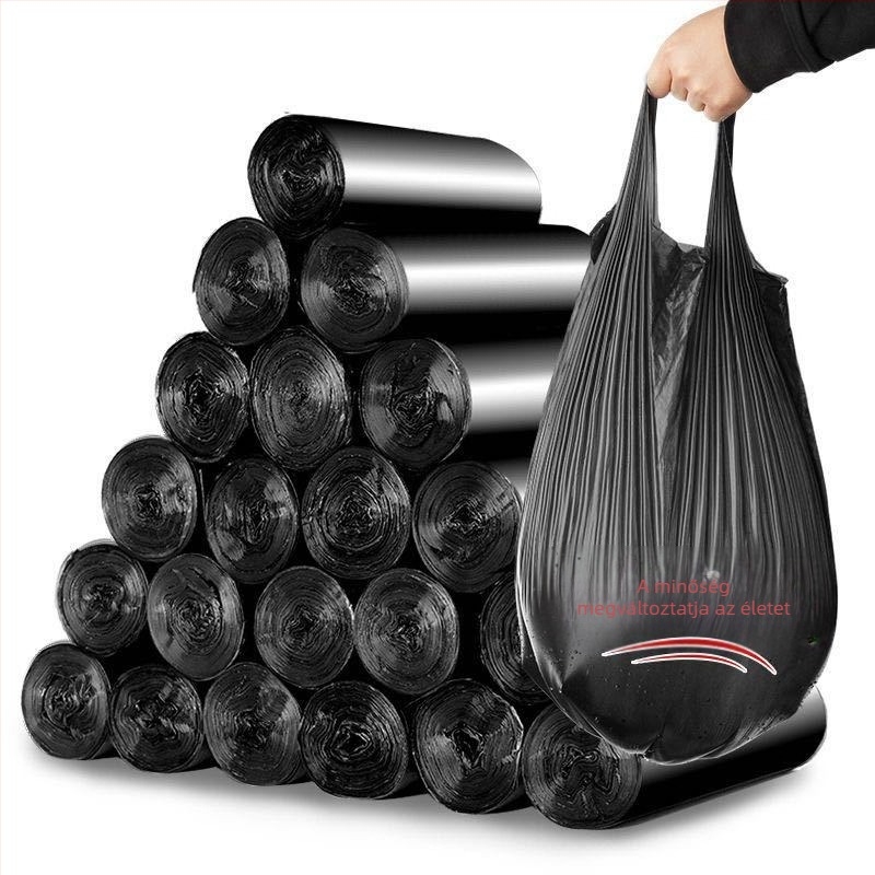 Raktáron ingyenes szállítás fekete vastagított háztartási konyhai gördülő ponttöréses hordozható mellény szemeteszsák gyári nagykereskedelem