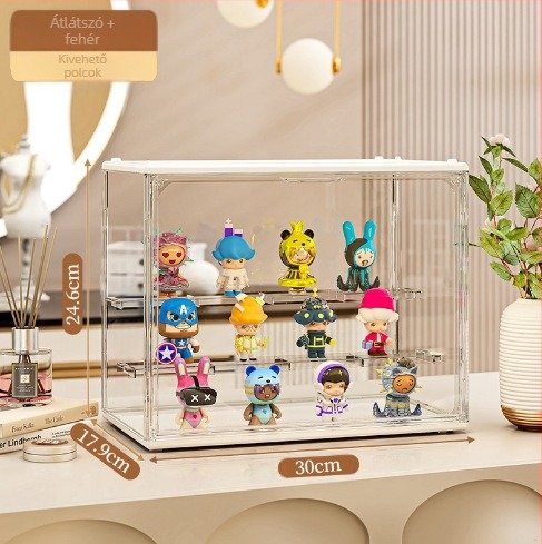 Vakdobozos tároló állvány Bubble Mate babakiállító doboz Átlátszó porálló hintaszekrény Lego kézi tárolódoboz