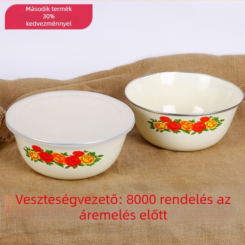 Zsírzománcozott medencés keverőtál, nagy fedéllel, frissen tartó doboz, instant tésztatál, levestál, zöldség- és gyümölcssaláta gyártók