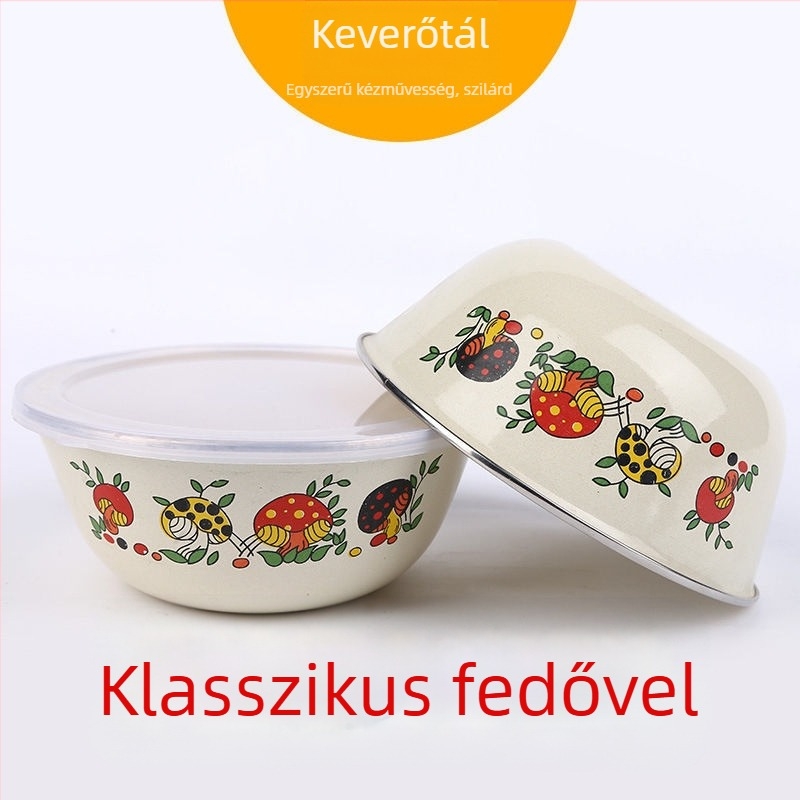 Zsírzománcozott medencés keverőtál, nagy fedéllel, frissen tartó doboz, instant tésztatál, levestál, zöldség- és gyümölcssaláta gyártók