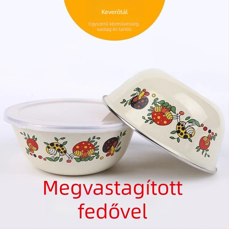 Zsírzománcozott medencés keverőtál, nagy fedéllel, frissen tartó doboz, instant tésztatál, levestál, zöldség- és gyümölcssaláta gyártók