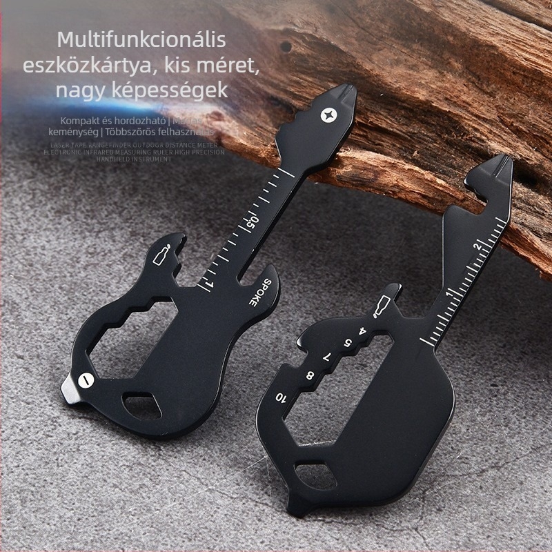 Kültéri multifunkcionális kreatív gitárnyitó túlélési vészhelyzeti mérőeszköz vonalzó csavarkulcs sörösüvegnyitó