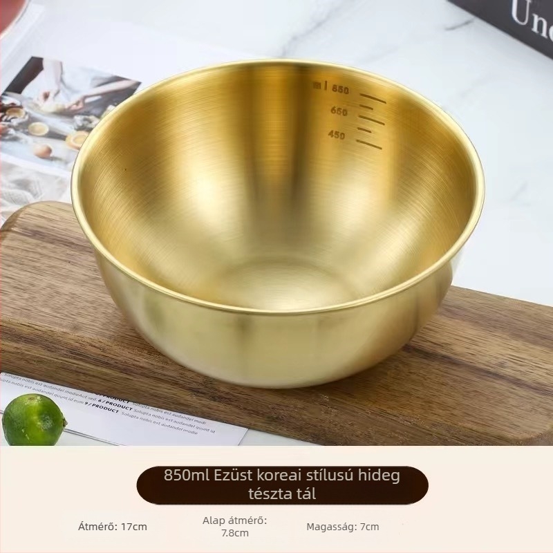 Koreai stílusú rozsdamentes acél instant tésztatál, salátástál, arany hideg tésztatál, bibimbap tál, dióporos tál éttermi használatra
