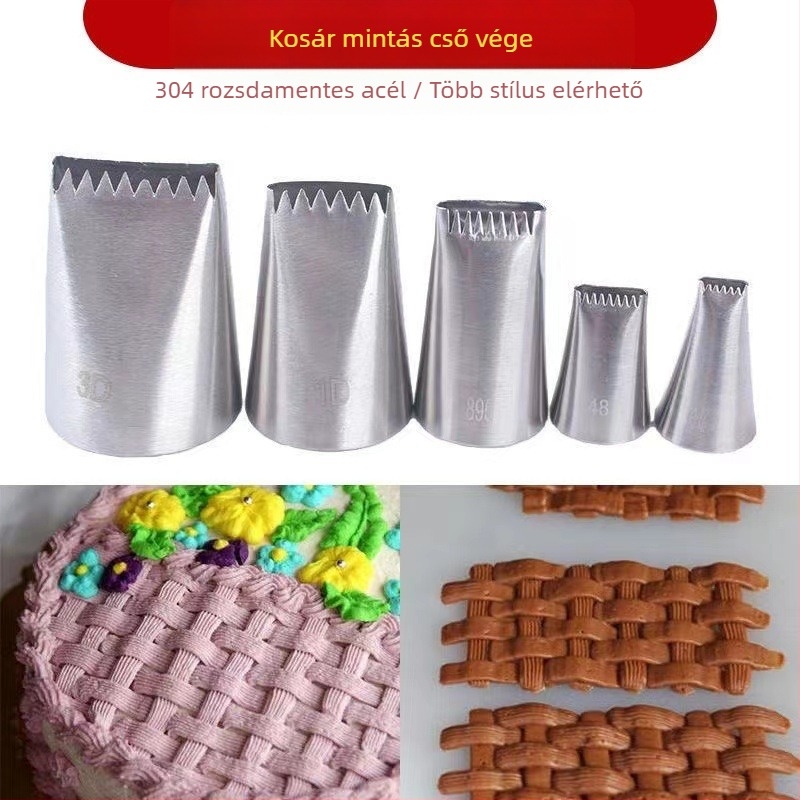 Virágkosár díszítő fúvóka 5 darabos készlet fogazott törlő szőtt korlát krémtorta díszítő eszköz 304 rozsdamentes acél 5 darab
