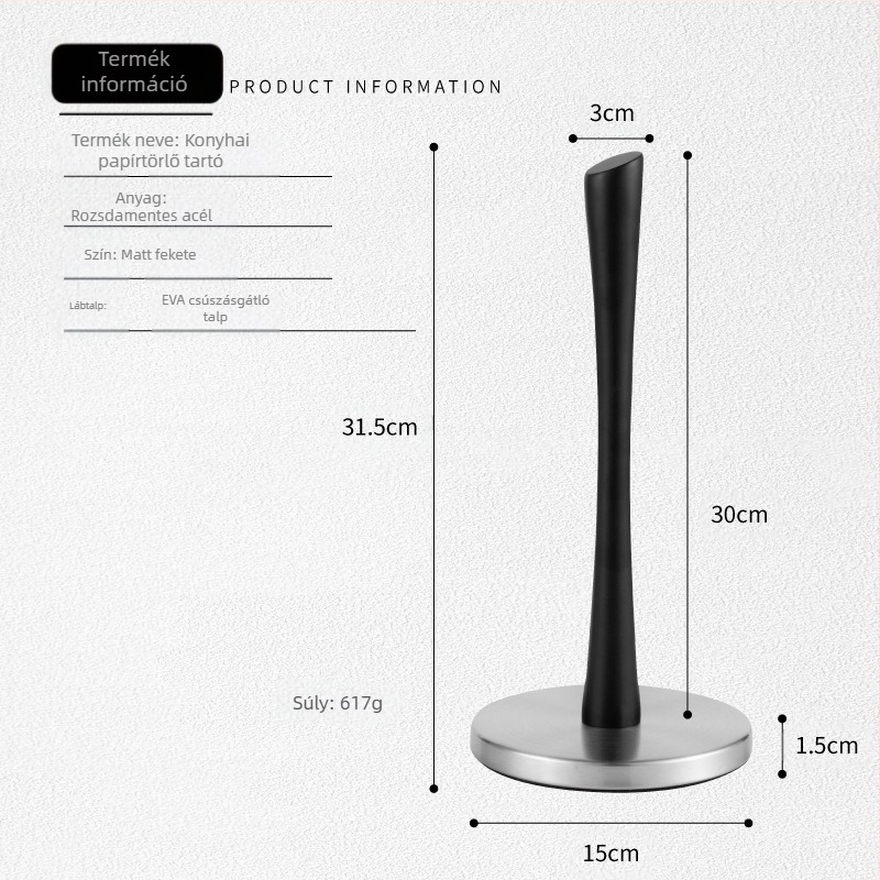 Rozsdamentes acél konyhai papírtörlő tartó, függőleges papírtörlő tartó, tekercspapír tartó, folpack tartó, papírtörlő tároló állvány, többcélú