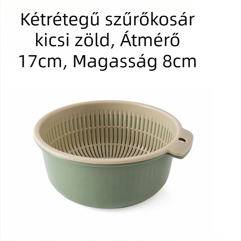 Vastagított csepegtető kosár, hat darabos készlet, kétrétegű műanyag zöldségmosó medence, többfunkciós konyhai csepegtető kosár, háztartási gyümölcskosár