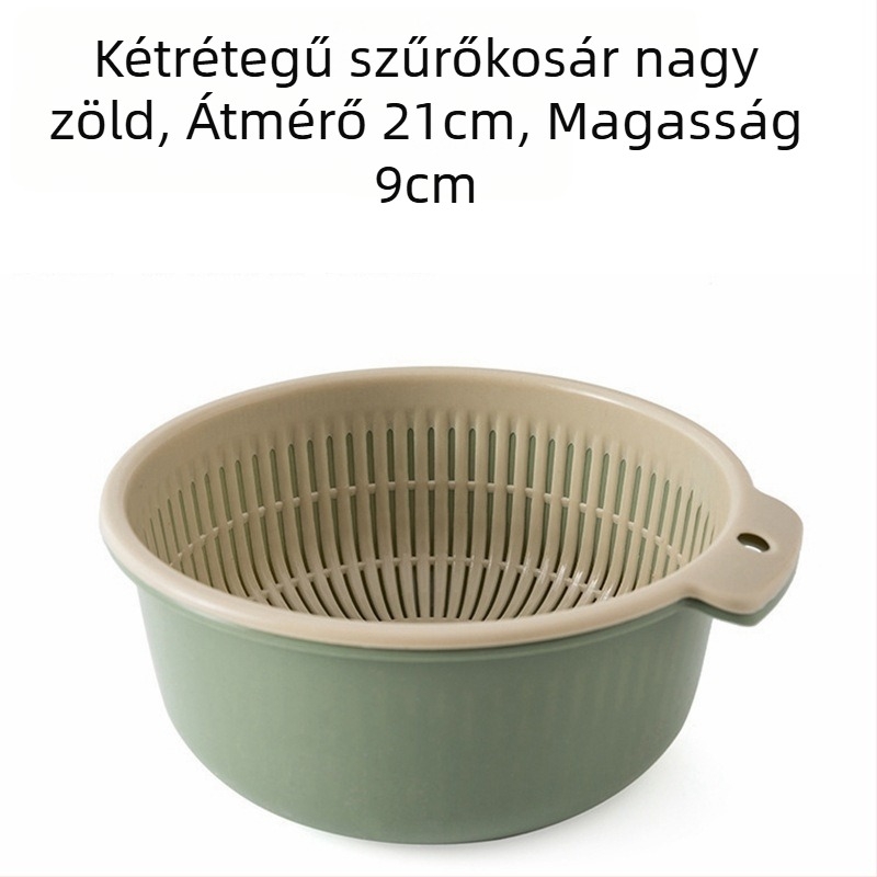 Vastagított csepegtető kosár, hat darabos készlet, kétrétegű műanyag zöldségmosó medence, többfunkciós konyhai csepegtető kosár, háztartási gyümölcskosár