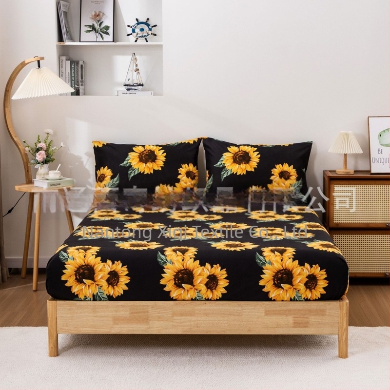 Külkereskedelem, határokon átnyúló tavaszi és nyári pásztori stílusú új napraforgó csiszolású kémiai szálas ágynemű négyrészes szett gyári közvetlen értékesítés