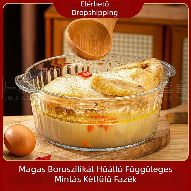 Magas boroszilikát tartalmú, magas hőmérsékletnek ellenálló üvegtál fedővel, instant tésztatál, mikrohullámú sütőben használható, dupla fülű tál, háztartási párolt tojástál, kerek