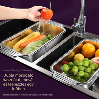 304 rozsdamentes acél konyhai behúzható mosogatógép nagy lefolyótartó multifunkcionális téglalap alakú mosogató szűrőtartó