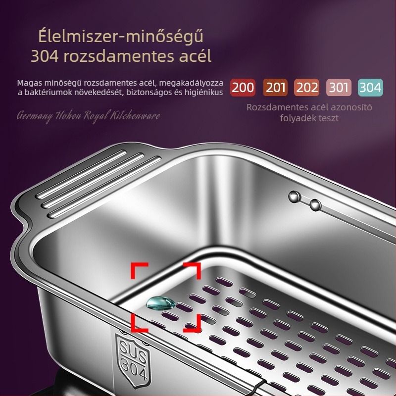 304 rozsdamentes acél konyhai behúzható mosogatógép nagy lefolyótartó multifunkcionális téglalap alakú mosogató szűrőtartó