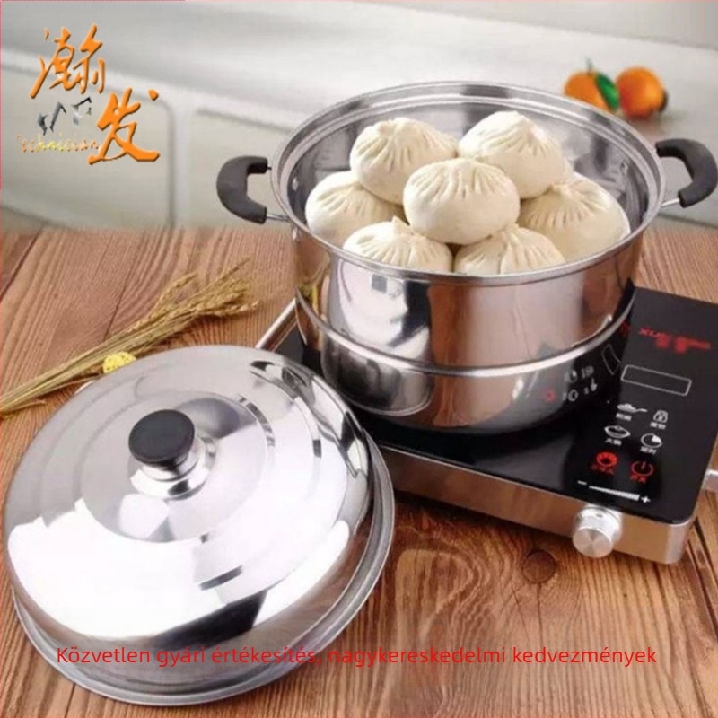 Öneladó rozsdamentes acél 28 cm-es gőzölő, többrétegű levesgőzölő, dupla rostélyos rozsdamentes acél edény, ajándék nagykereskedelem