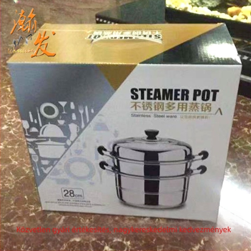 Öneladó rozsdamentes acél 28 cm-es gőzölő, többrétegű levesgőzölő, dupla rostélyos rozsdamentes acél edény, ajándék nagykereskedelem
