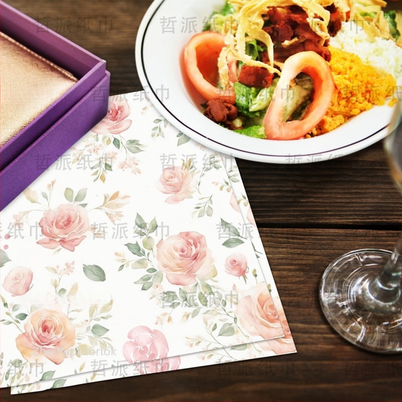 [Készletben] Határokon átnyúló rózsaszín pezsgőmintás otthoni partidekorációs szalvéta