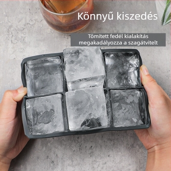 Fcm jégkockaforma puha szilikon 6 rácsos négyzet alakú jégtartó forma fedéllel szagmentes jégkészítő doboz 5 cm élelmiszeripari minőségű szilikon