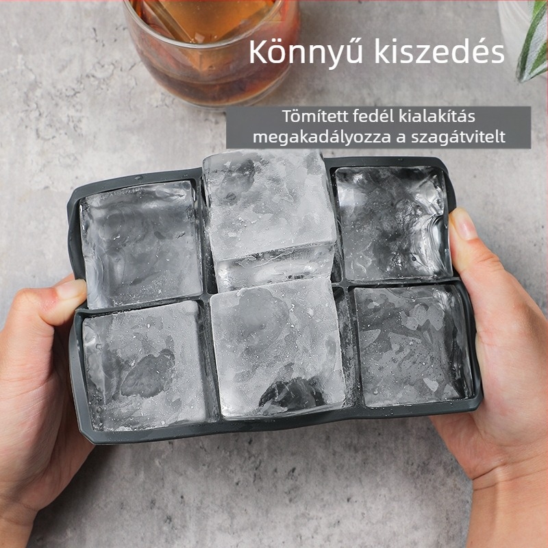 Fcm jégkockaforma puha szilikon 6 rácsos négyzet alakú jégtartó forma fedéllel szagmentes jégkészítő doboz 5 cm élelmiszeripari minőségű szilikon