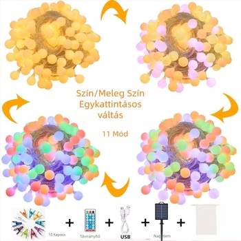 Új, napelemes, matt gömblámpa-füzér kültéri kempingezéshez, vízálló, fagyálló hangulatú lámpa udvari dekorációhoz, végtelen színváltós lámpa