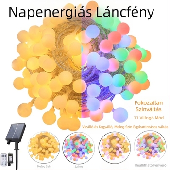 Új, napelemes, matt gömblámpa-füzér kültéri kempingezéshez, vízálló, fagyálló hangulatú lámpa udvari dekorációhoz, végtelen színváltós lámpa