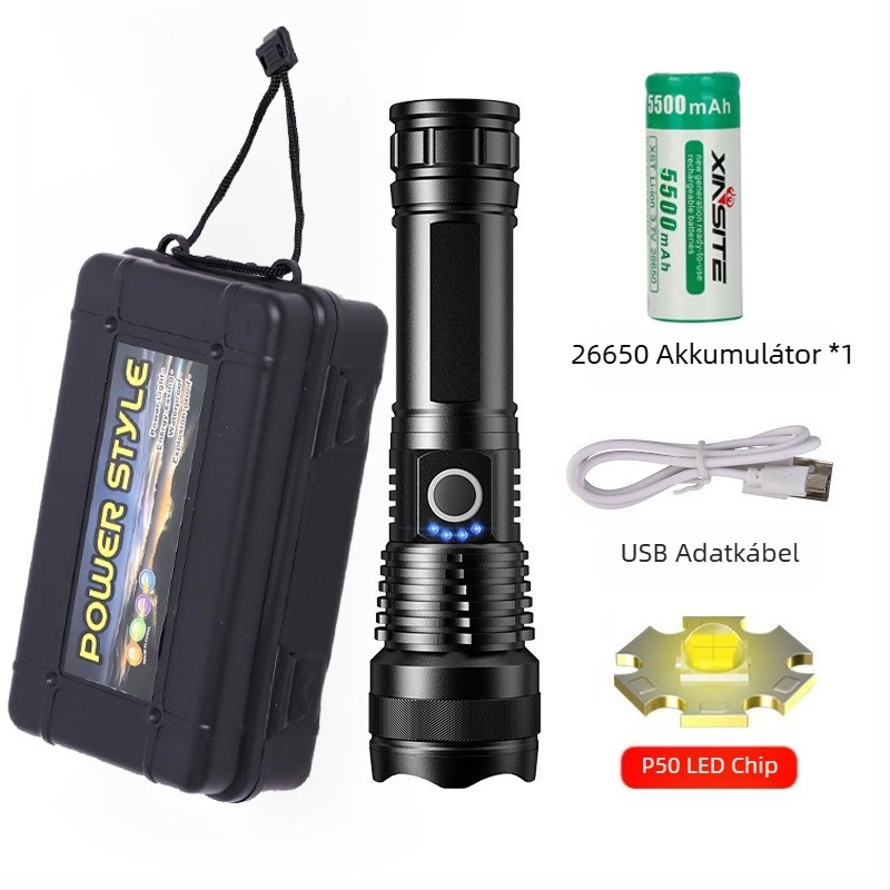 Határokon átnyúló szuper könnyű, nagy hatótávolságú, újratölthető zseblámpa kültéri járőr reflektor zoom Aurora fegyver nagy reflektor lézerpisztoly erős