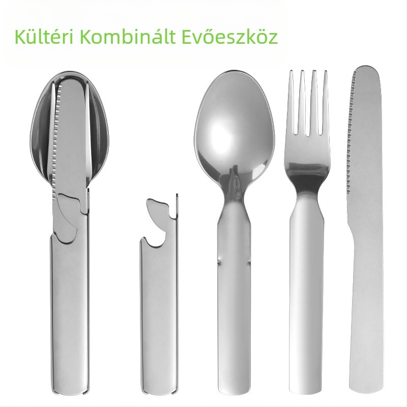 Rozsdamentes acél kés, villa és kanál Amazon határokon átnyúló ellátás kültéri asztali kés, villa és kanál három az egyben hordozható kés, villa és kanál