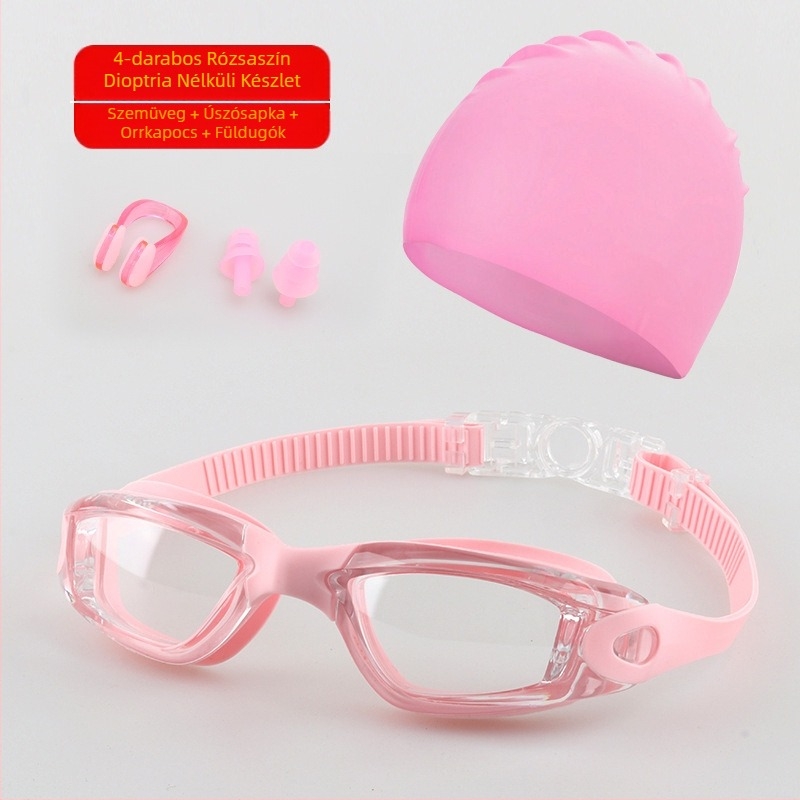 Felnőtt úszószemüveg szett, úszósapka, négyrészes szilikon úszószemüveg férfiaknak és nőknek, professzionális vízálló, páramentes úszóedző felszerelés