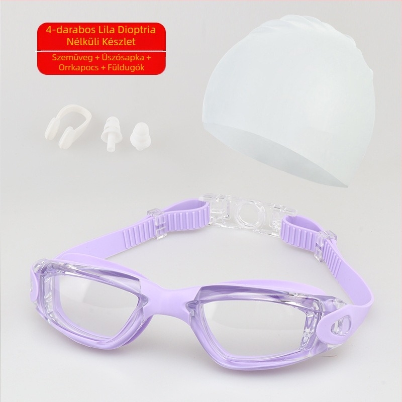 Felnőtt úszószemüveg szett, úszósapka, négyrészes szilikon úszószemüveg férfiaknak és nőknek, professzionális vízálló, páramentes úszóedző felszerelés