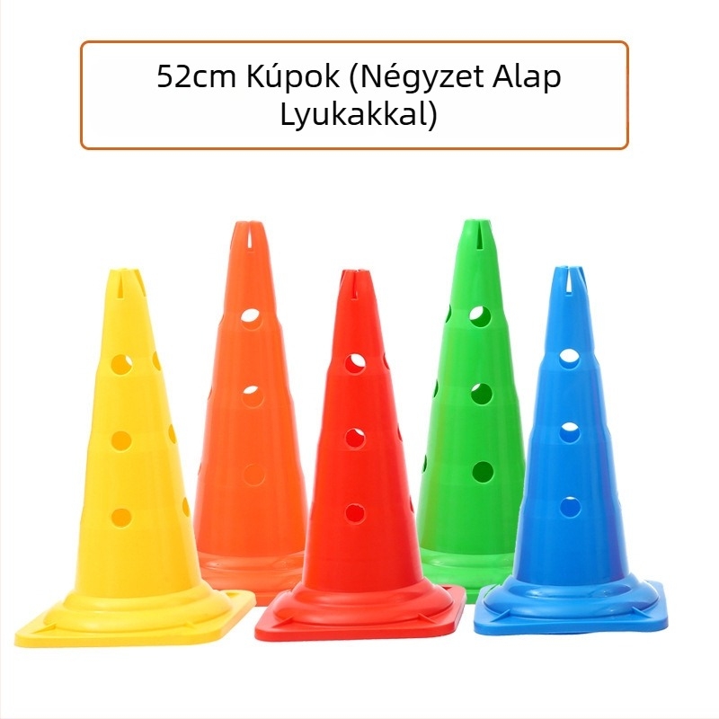 Futball edzőtábla, vödör, akadálybója, érzékelő rendszer, edzőfagylalt tubus, parkoló, közlekedési tábla, rúd, érzékeny létra, korong
