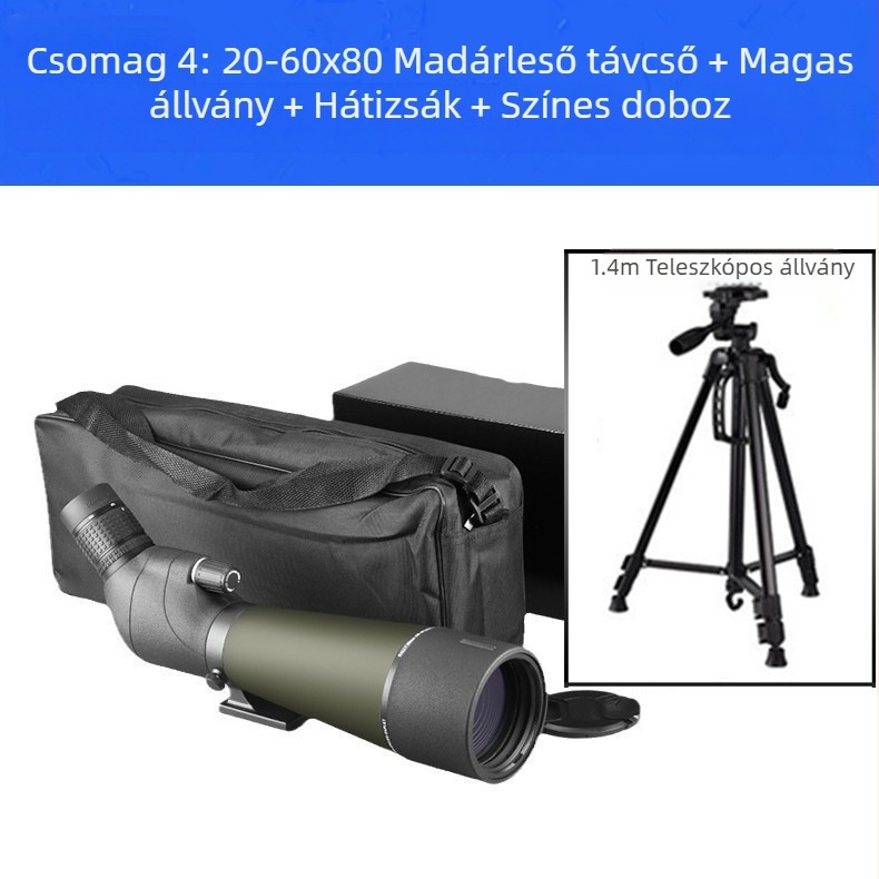 Határokon átnyúló, forró eladású 20-60X80 madármegfigyelő tükör HD éjjellátó 80 nagy átmérőjű kültéri madármegfigyelő tükör nagykereskedelemben