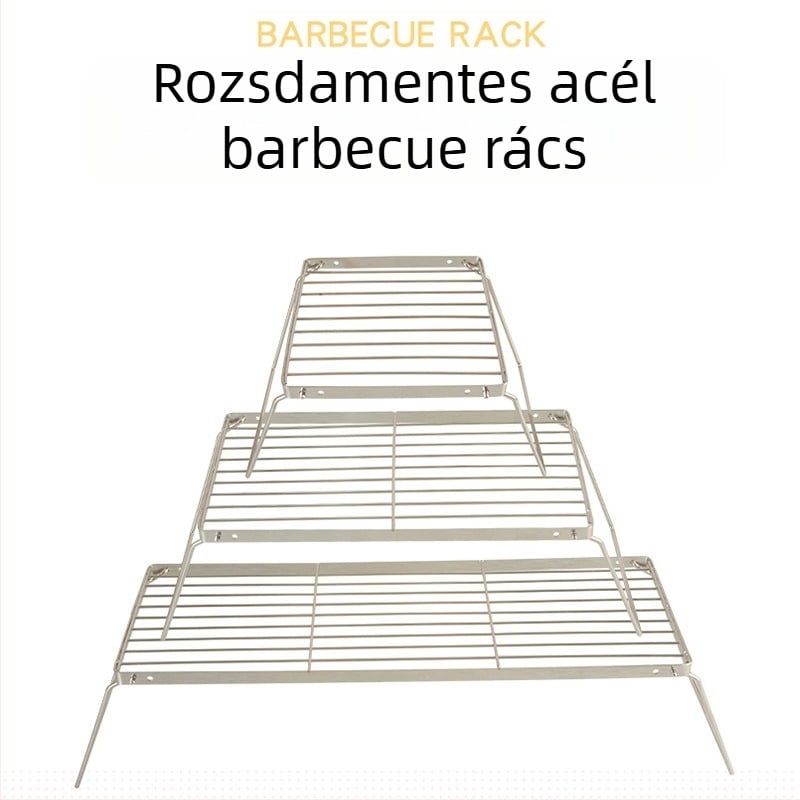 Praktikus összecsukható grillsütő, többfunkciós főzőállvány, rozsdamentes acél tűzhelytartó, BBQ grillsütő, hálós állvány, kempingedény-tartó