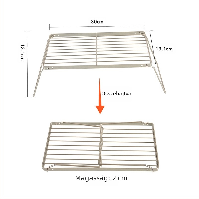 Praktikus összecsukható grillsütő, többfunkciós főzőállvány, rozsdamentes acél tűzhelytartó, BBQ grillsütő, hálós állvány, kempingedény-tartó