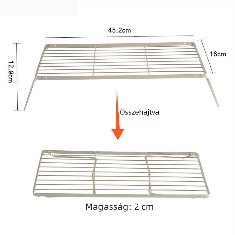 Praktikus összecsukható grillsütő, többfunkciós főzőállvány, rozsdamentes acél tűzhelytartó, BBQ grillsütő, hálós állvány, kempingedény-tartó
