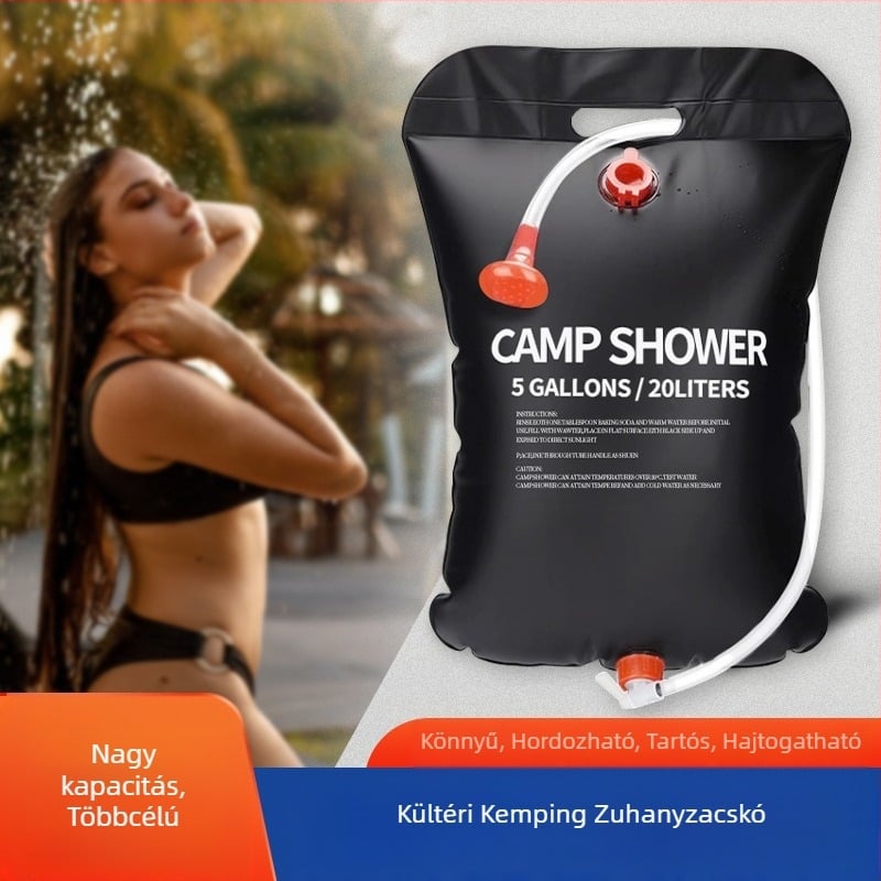 Kültéri napelemes vízzsák kempingezéshez hordozható fürdőkád melegvízzsák utazókemping nagy kapacitású összecsukható víztároló táska