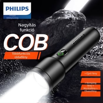 Philips erős fényű, szuperfényes ABS anyagú teleszkópos zoom oldalsó lámpákkal, kültéri, nagy hatótávolságú, hordozható zseblámpa