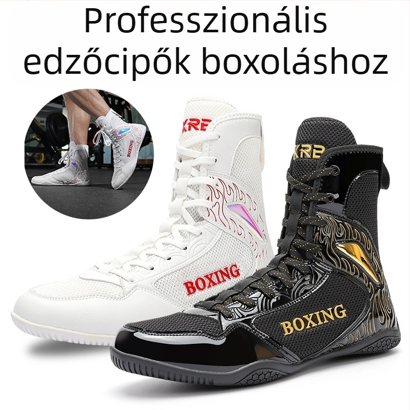 Bokszcipők férfiaknak és nőknek, magas szárú harci sanda, speciális cipők, beltéri fitnesz edzőcipők, birkózócipők, professzionális szabadfogású cipők