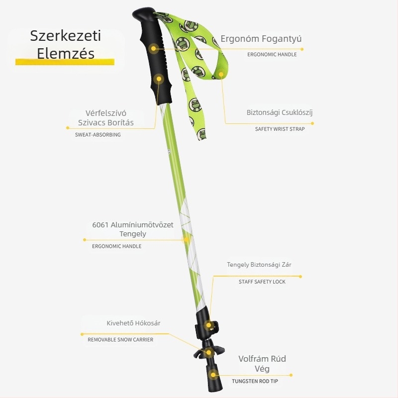 [Gyári] Gyermek alpesi nád összecsukható csúszásgátló alumínium ötvözet mankó multifunkcionális túrázás egyrészes generációs nagykereskedelem